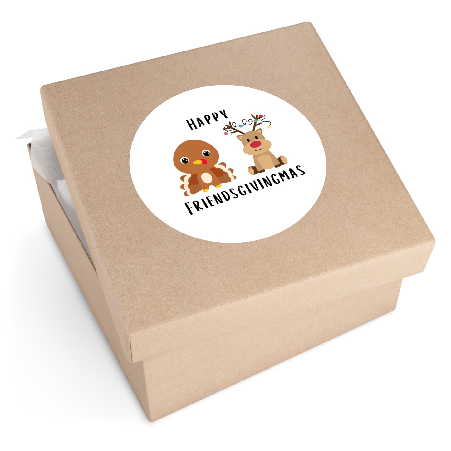 Happy Friendsgivingmas Turkey & Reindeer Round Sticker