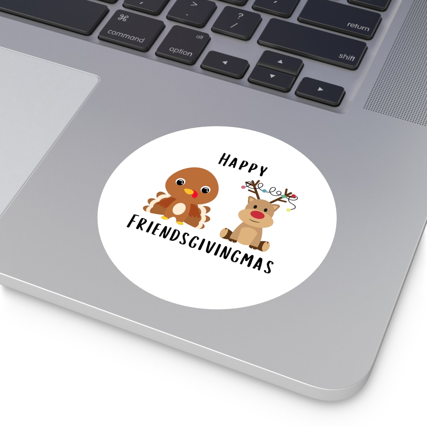 Happy Friendsgivingmas Turkey & Reindeer Round Sticker