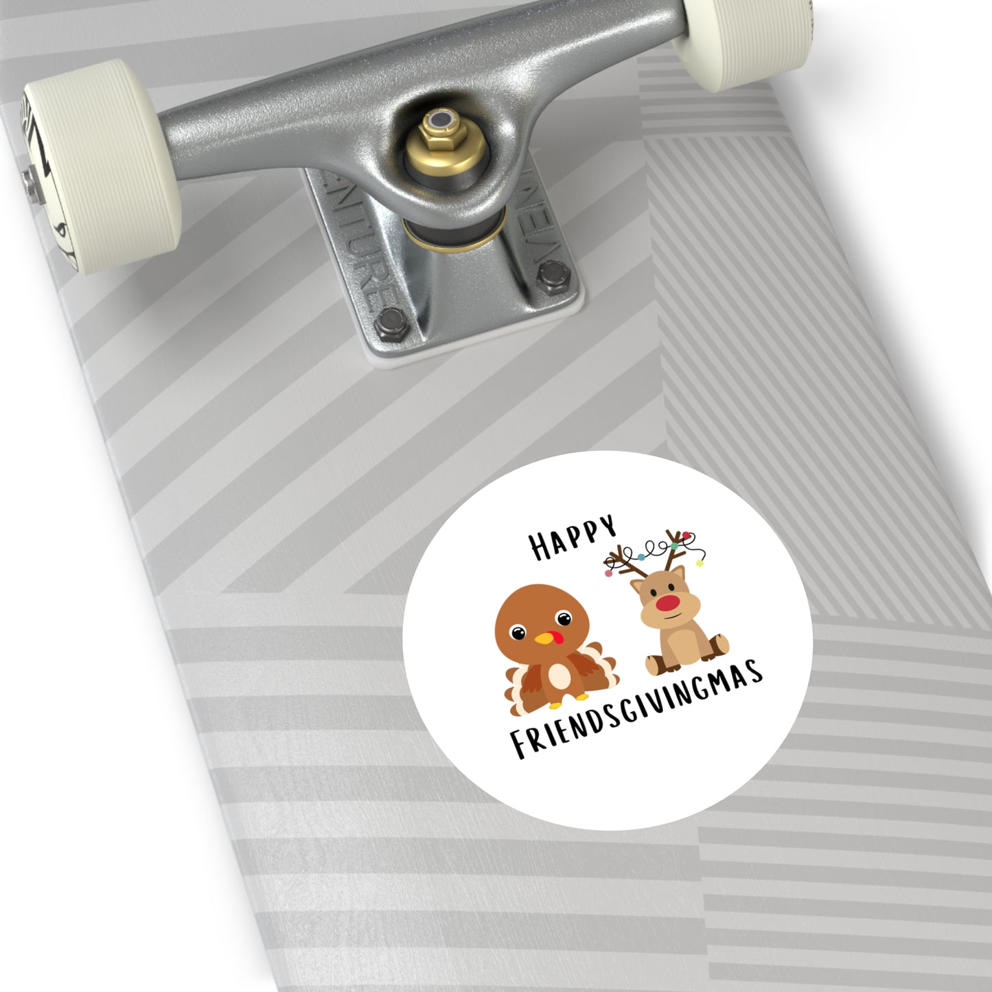 Happy Friendsgivingmas Turkey & Reindeer Round Sticker