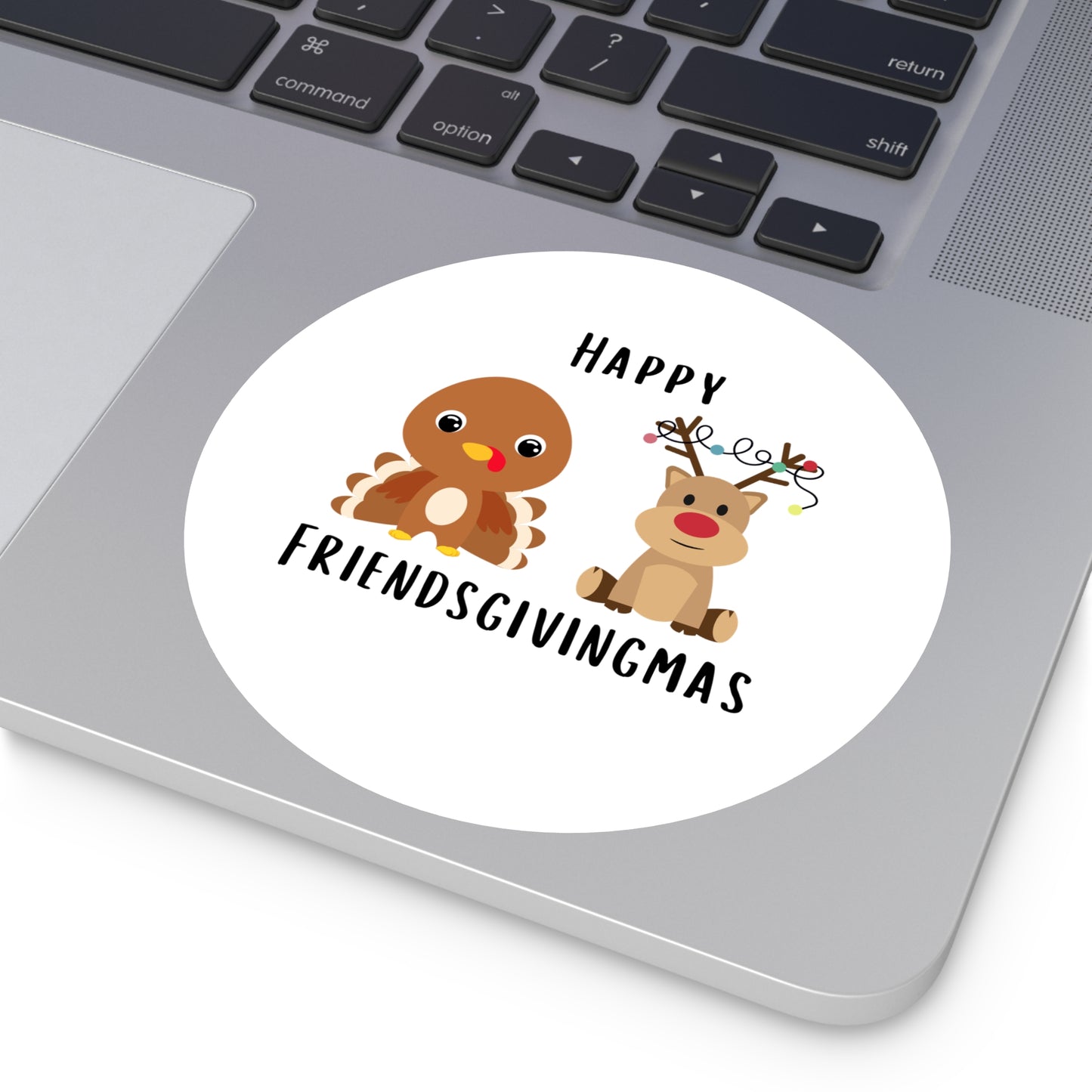 Happy Friendsgivingmas Turkey & Reindeer Round Sticker