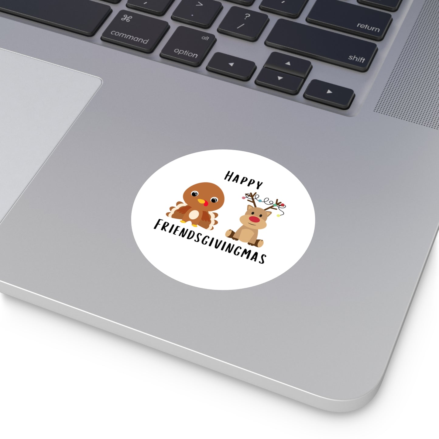 Happy Friendsgivingmas Turkey & Reindeer Round Sticker