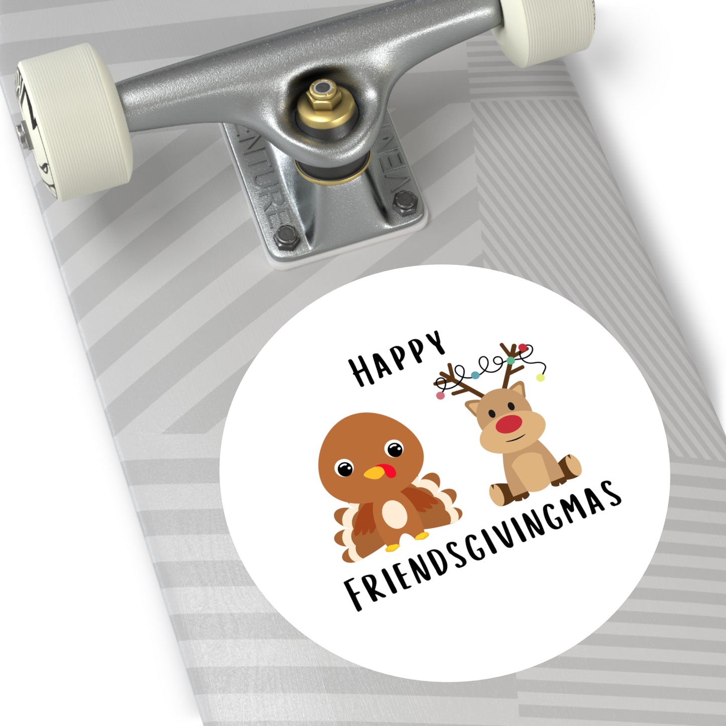 Happy Friendsgivingmas Turkey & Reindeer Round Sticker