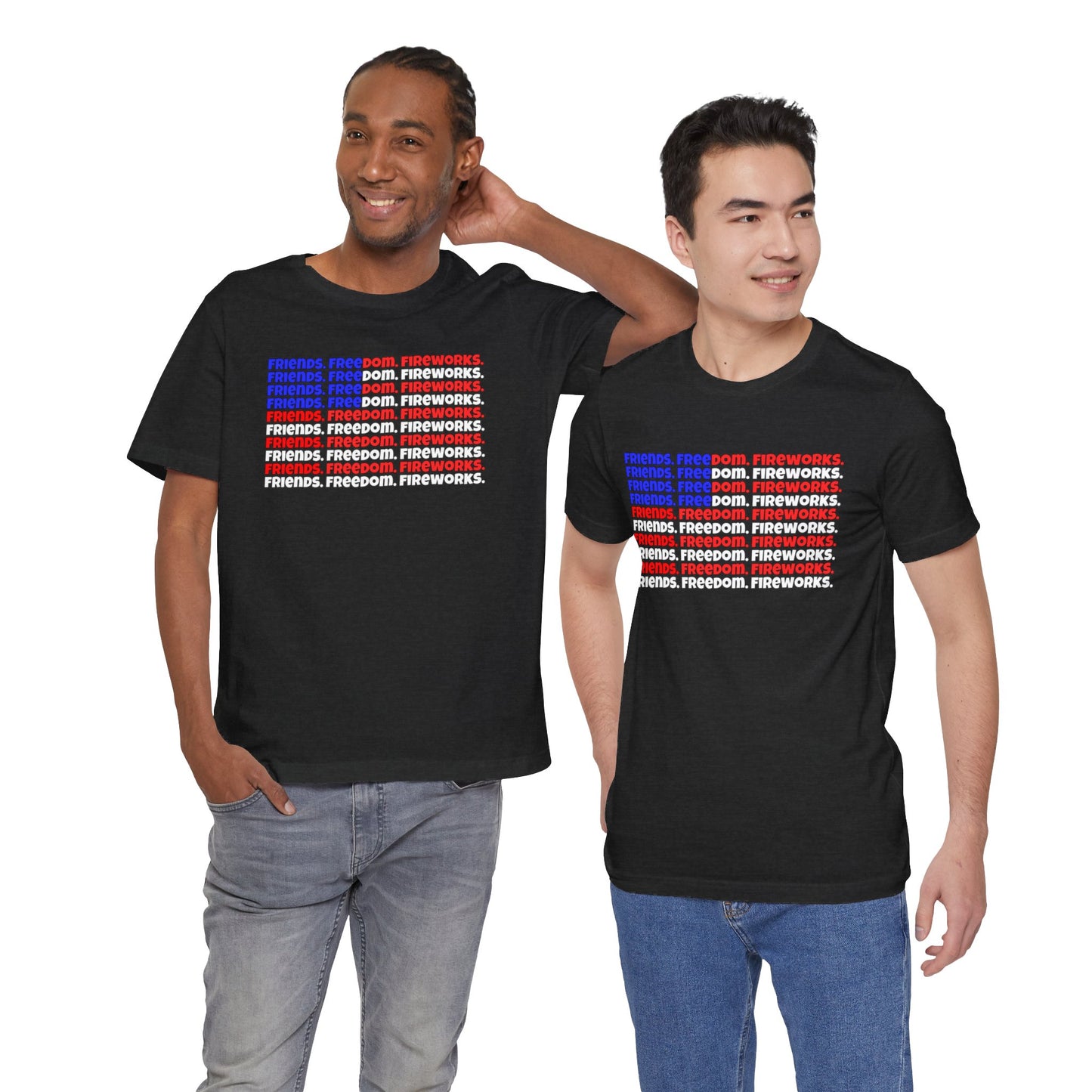 Friends, Freedom, Fireworks Unisex Jersey Short Sleeve Tee - Word Flag