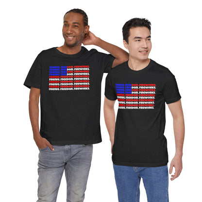 Friends, Freedom, Fireworks Unisex Jersey Short Sleeve Tee - Word Flag