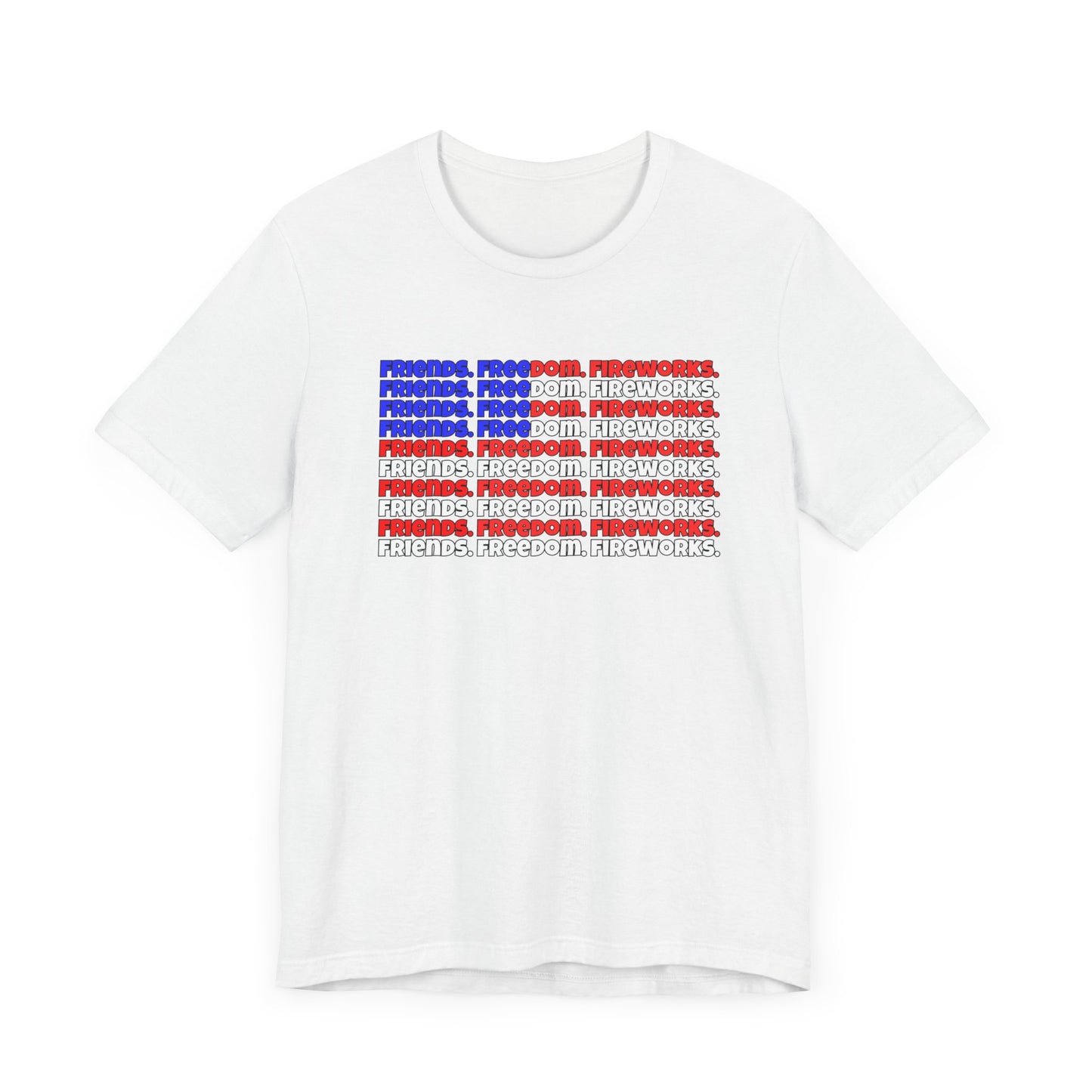 Friends, Freedom, Fireworks Unisex Jersey Short Sleeve Tee - Word Flag