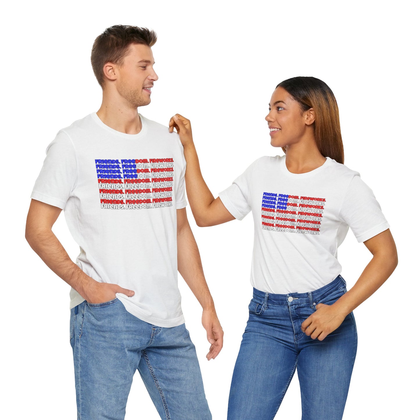 Friends, Freedom, Fireworks Unisex Jersey Short Sleeve Tee - Word Flag