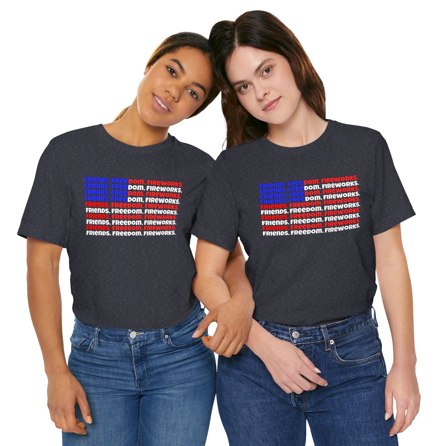 Friends, Freedom, Fireworks Unisex Jersey Short Sleeve Tee - Word Flag