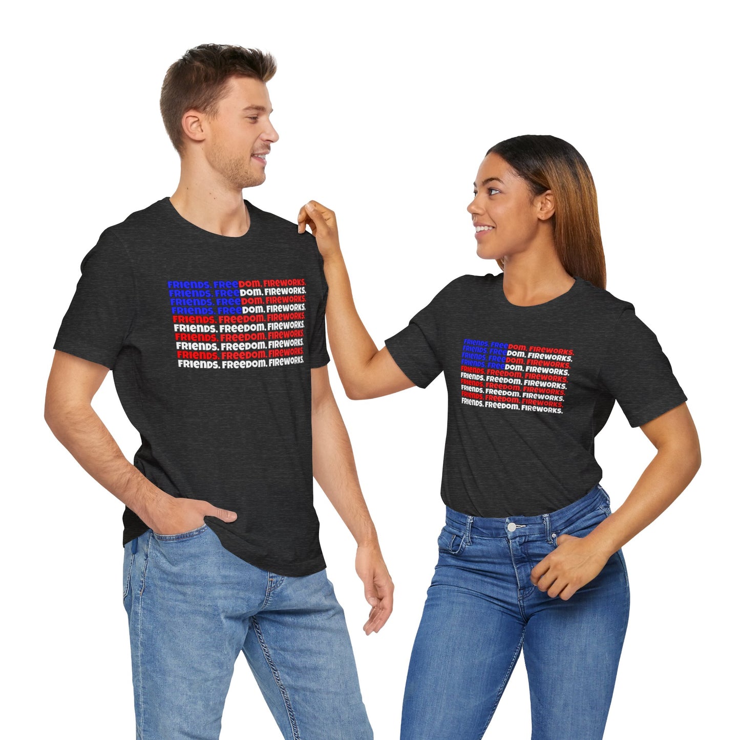 Friends, Freedom, Fireworks Unisex Jersey Short Sleeve Tee - Word Flag